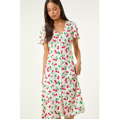 Cherry Print Button Tea Dress Cherry Print Button Tea Dress