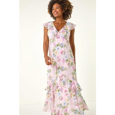 Floral Frill Chiffon Midi Dress Floral Frill Chiffon Midi Dress