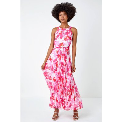 Floral Halter Neck Pleated Chiffon Maxi Dress Floral Halter Neck Pleated Chiffon Maxi Dress