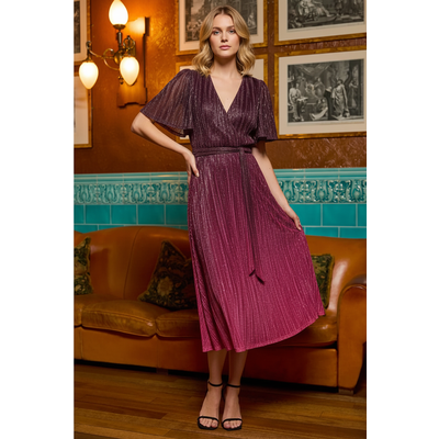 Ombre Shimmer Plisse Midi Dress Ombre Shimmer Plisse Midi Dress