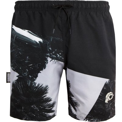 ZM1603 Herren Badehose mit Palmen Muster Schwarz Weiß