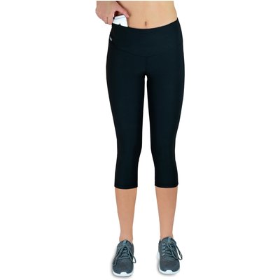 Damen 3/4 Laufhose Capri Hoher Bund, Atmungsaktiv, mit Handytasche-schwarz