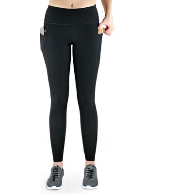 Damen lange Laufhose-Hoher Bund, Atmungsaktiv, mit Handytasche-schwarz