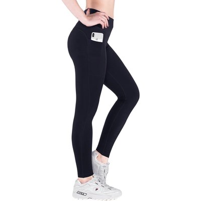 Damen lange Laufhose-Hoher Bund, Atmungsaktiv, mit Handytasche-black-recycling