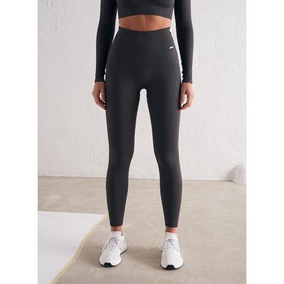 Damen Tights Gerippt Nahtlos Hochtailliert Squat Proof Schattengrau