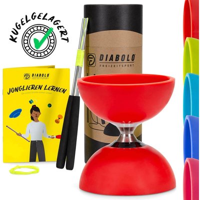 Diabolo Set Pro (rot) mit kugelgelagerter Achse, Handstäben &Ersatzschnur