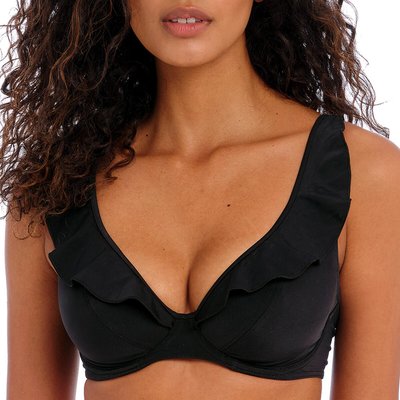 Einfarbiges Bikini-Oberteil mit tiefem Ausschnitt und Rüschen Jewel cove