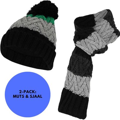 Winterset für Jungen Skiset Mütze & Schal mehrfarbig grün/schwarz 2 bis 4 Jahre