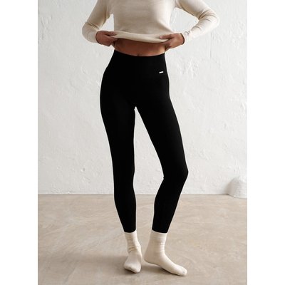 Damen Leggings Rippstrick Wolle Hoher Bund Schwarz