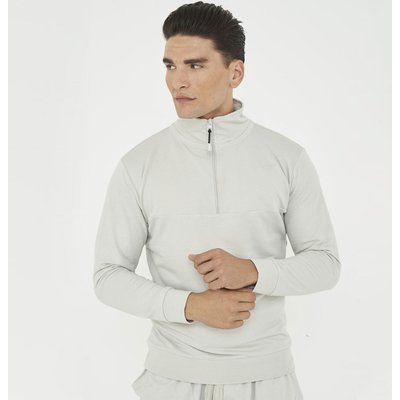 Sport-Sweatshirt in Baumwolle F CLUB halbzip hellgrau