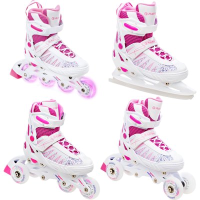 Rollschuhe Einstellbare Rollschuhe 4in1 Grace Weiß/Rosa Leuchtende LED-Räder