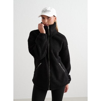 Damen Jacke mit Fleecefutter Weit Durchgehender Reißverschluss Flor Schwarz