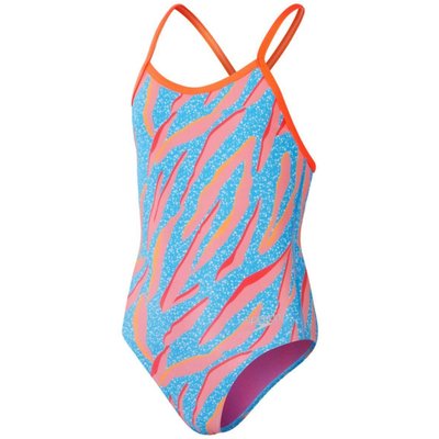 Speedo Mädchen Allover Digital Vback Badeanzug - Kiki Pink/Picton Blue/Siren Red