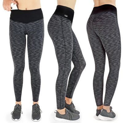 Damen lange Laufhose-Hoher Bund, Atmungsaktiv, mit Handytasche-schwarz-grau