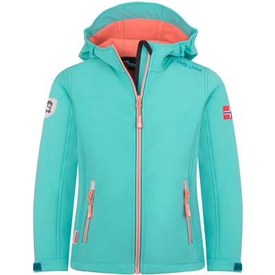 Mädchen Softshelljacke Trollfjord Aqua Nebel/Hafenblau/milder Pfirsich