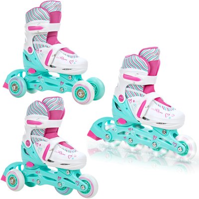 Verstellbare Rollschuhe 3in1 Loret Weiß/Mint/Rosa Leuchtende LED-Räder