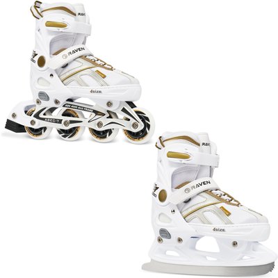 Verstellbare Rollschuhe Schlittschuhe 2in1 Pulse Weiß/Gold