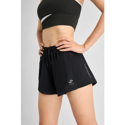2-in-1 Sportshorts Damen mit Handy-Tasche & Innenhose Schwarz