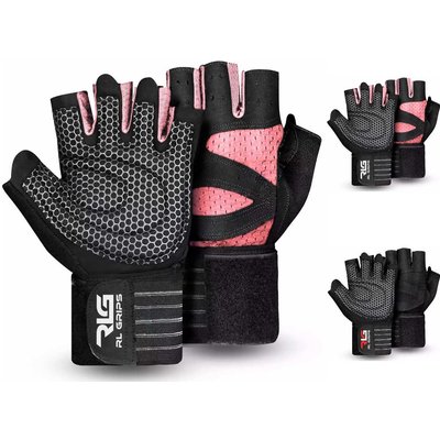 Fitnesshandschuhe mit Handgelenkstütze RL Grips für Kraftsport - Rosa