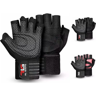 Fitnesshandschuhe mit Handgelenkstütze RL Grips für Kraftsport - Schwarz