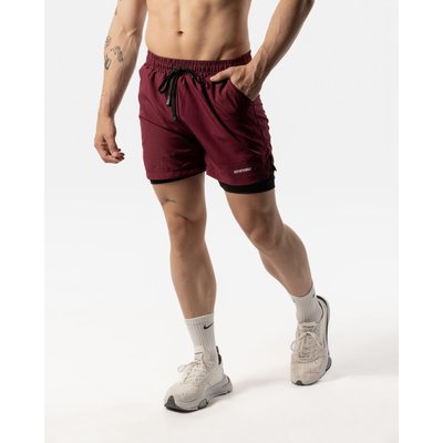 2-in-1-Shorts für Männer - Fitness Cardio oder Running - Dunkelrot/Schwarz
