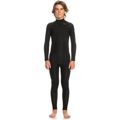 Chest-Zip-Neoprenanzug 4/3MM EVERYDAY SESSIONS Schwarz Junge