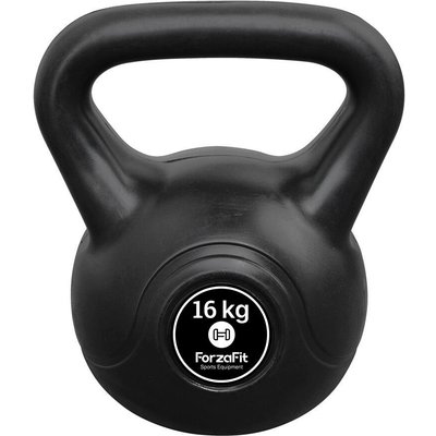 Kettlebell 16 kg - Kunststoff - für drinnen und draußen - Schwarz