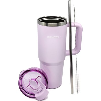 Thermobecher aus Edelstahl Isolierbecher mit Strohhalm und Griff, 900 ml