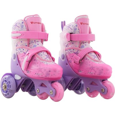 Rollschuhe Kinder CITYSPORTS LB3 Verstellbar 31-34 Rosa Leuchtrollen