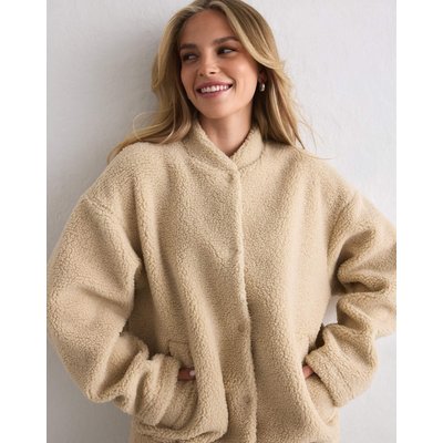 Damen Coachjacke Teddyfleece Fleecegefüttert Locker Beige