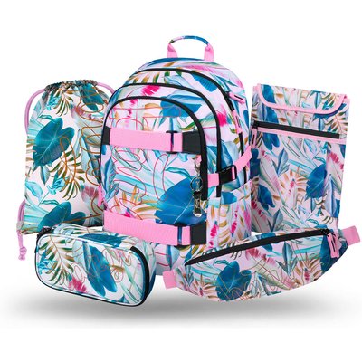 Skate Leafs Schulrucksack-Set 5tlg. inkl. Mäppchen & Laptophülle