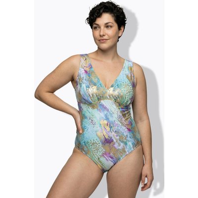 Damen Badeanzug gemustert Softcups Zierband
