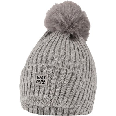 Thermomütze mit Bommel Damen Grau
