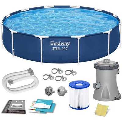 Kinder Schwimmen Pool - Stabiler Gartenpool 366 x 76 cm 7-in-1 blau
