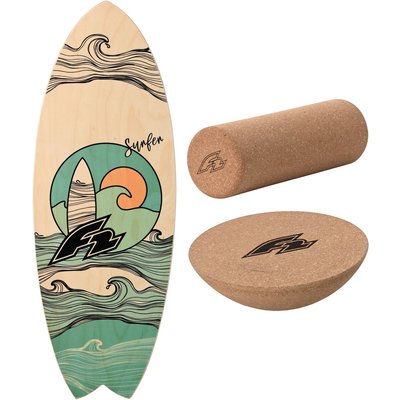 F2 Set Balance Board Surfer 76x28cm + Halbkugel und Korkrolle