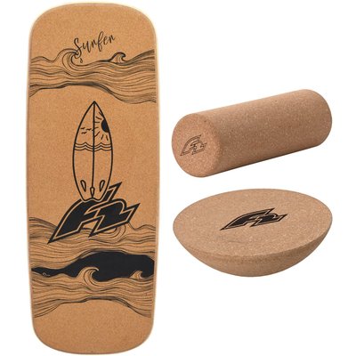 F2 Kork Balance Board Pill 80x30cm mit Korkrolle + Kork Halbkugel
