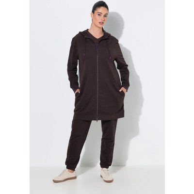 Damen Sweatjacke Zierpaspel Oversized Kapuze 2-Wege-Zipper