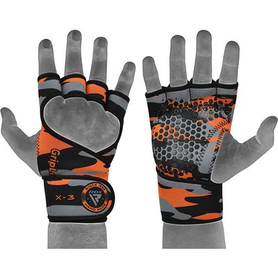 GEWICHTHEBEHANDSCHUHE X3 ORANGE MIT LANGEM Riemen – S/M