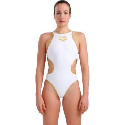 Einteiliger Badeanzug für Frauen von Arena One Big Logo Weiß Gold