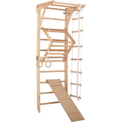 Sprossenwand 230 cm, festes Reck, doppelseitiges Kletterbrett – Kinder natur