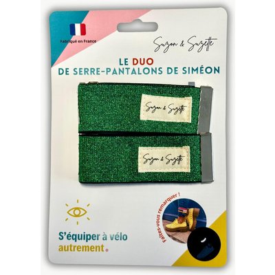 Set mit 2 reflektierenden Fahrradhosenclips, grünes Glitzerset