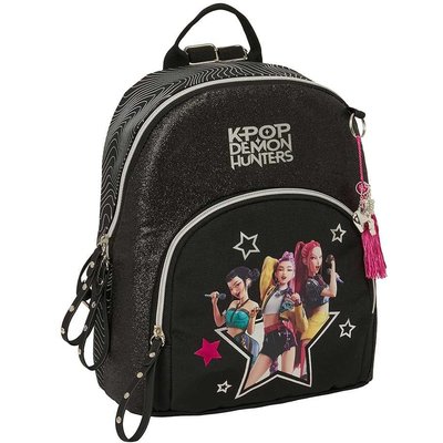 Mini K-Pop Dämonenjäger Kinderrucksack mit Vordertasche – Schwarz