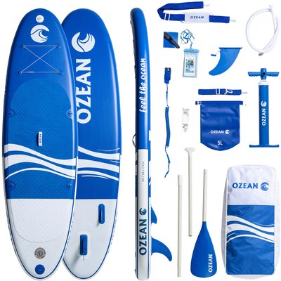 SUP-Board OZEAN 305 cm aufblasbar - Paddle Board + 11 Zubehörteile Blau