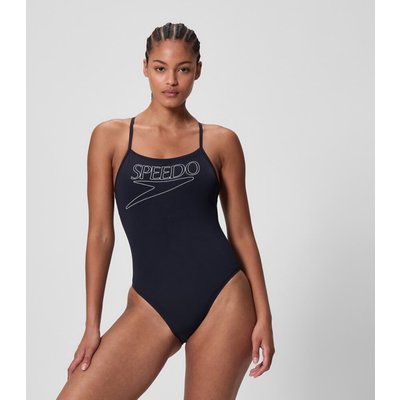 Speedo Damen Badeanzug Endurance+ Logo Thin Strap Schwarz/Weiß