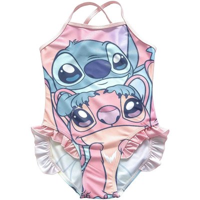 Kinderbadeanzug Stitch, seitlichen Rüschen und mehrfarbigen Trägern