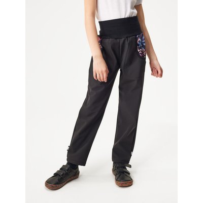 Softshell-Hose mit Fleece für Kinder Basic, Schwarz, Magische Blumen