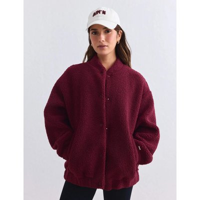 Damen Coachjacke Teddyfleece Fleecegefüttert Locker Rot
