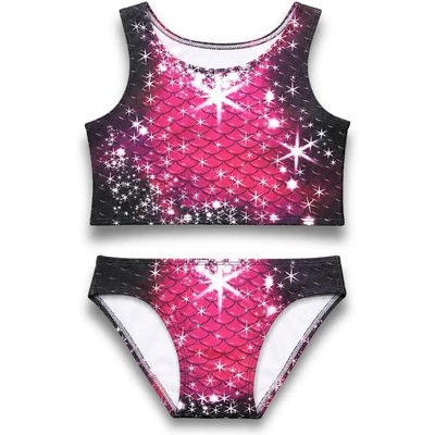 Pink Passion Mädchen-Bikini-Set – Meerjungfrauen-Bademode – Pink/Schwarz