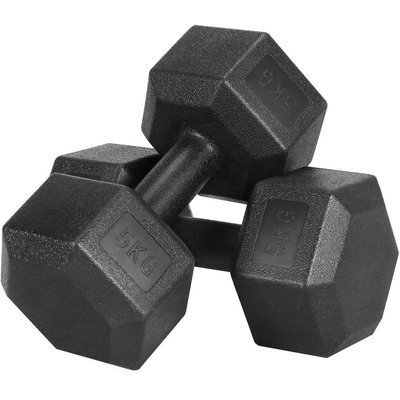 2er-Kurzhanteln 5 kg Sechskant-Hantel für Ganzkörpertraining, Schwarz