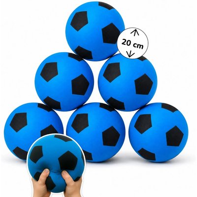 6er Set Schaumstoffbälle Ø 20 cm, blaues Fußball-Design, weiche Bälle für Kinder